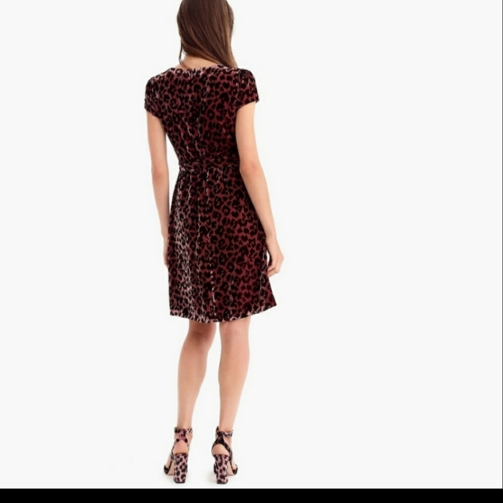 J Crew | Faux Wrap Drapey Velvet Rose Leopard Dres - Picture 4 of 6